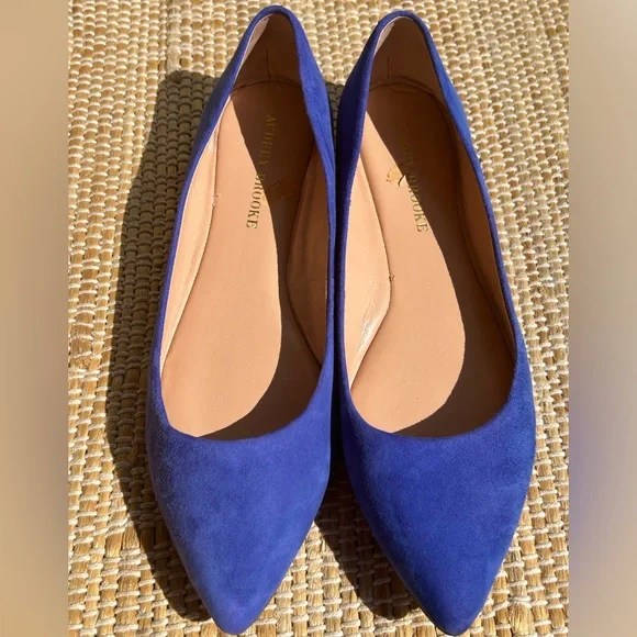 AUDREY BROOKE s8.5 blue suede flats Pointed toe Gently loved - Picture 2 of 7